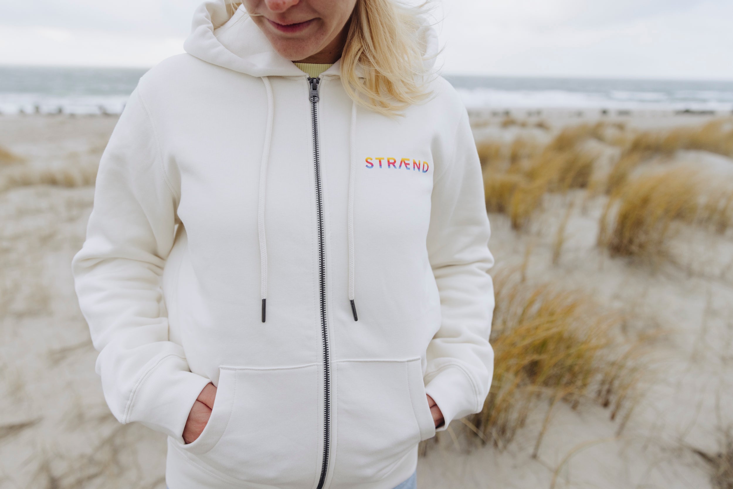 Hoodie Zipper Jacke, IVORY, Rainbow Sonne, UNISEX