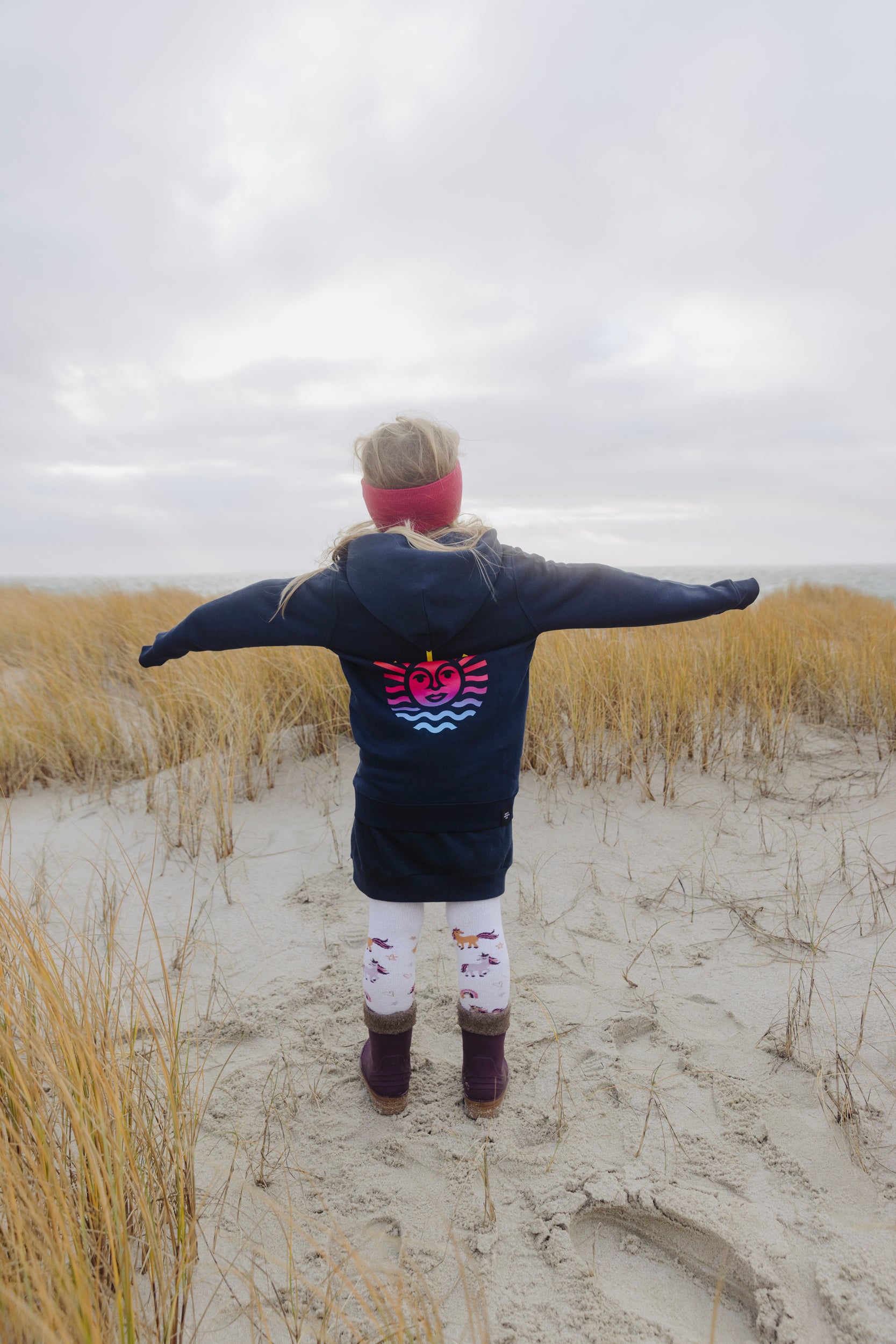 Kids Hoodie Zipper Jacke, Navy, Rainbow-Sonne