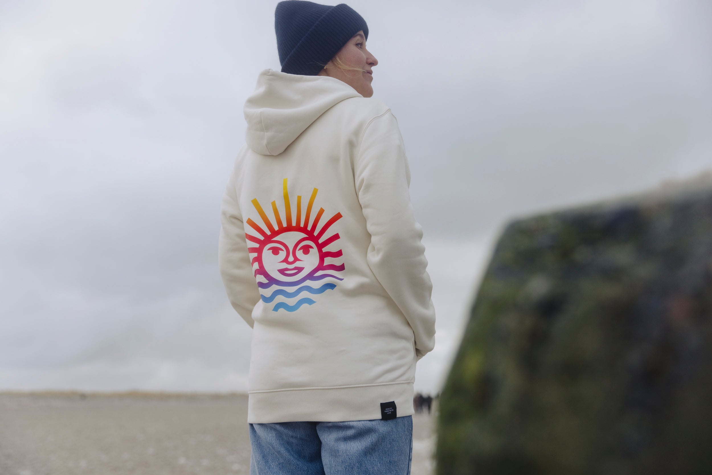 Hoodie IVORY mit Rainbow Sonne, UNISEX