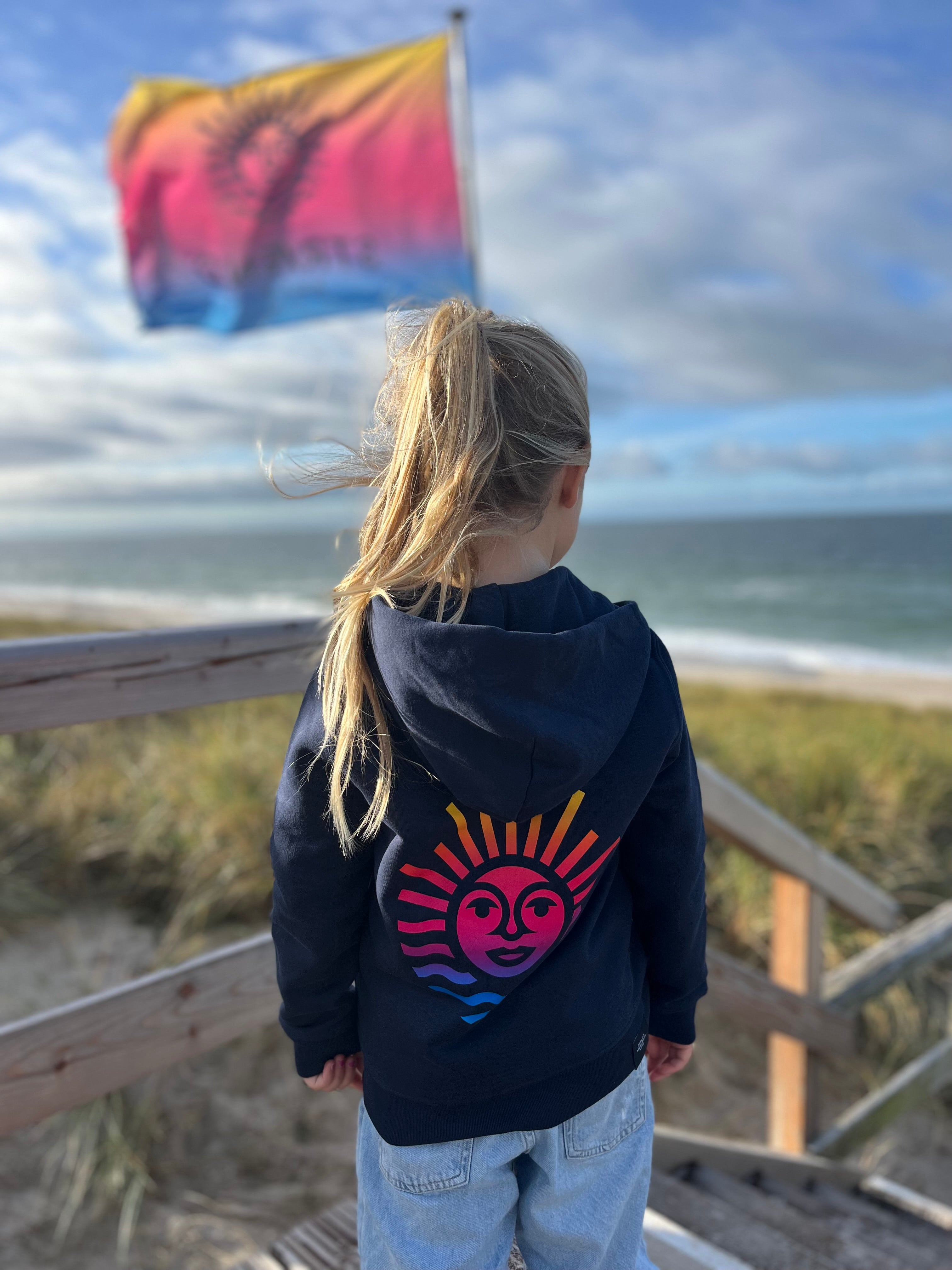 Kids Hoodie Zipper Jacke, Navy, Rainbow-Sonne