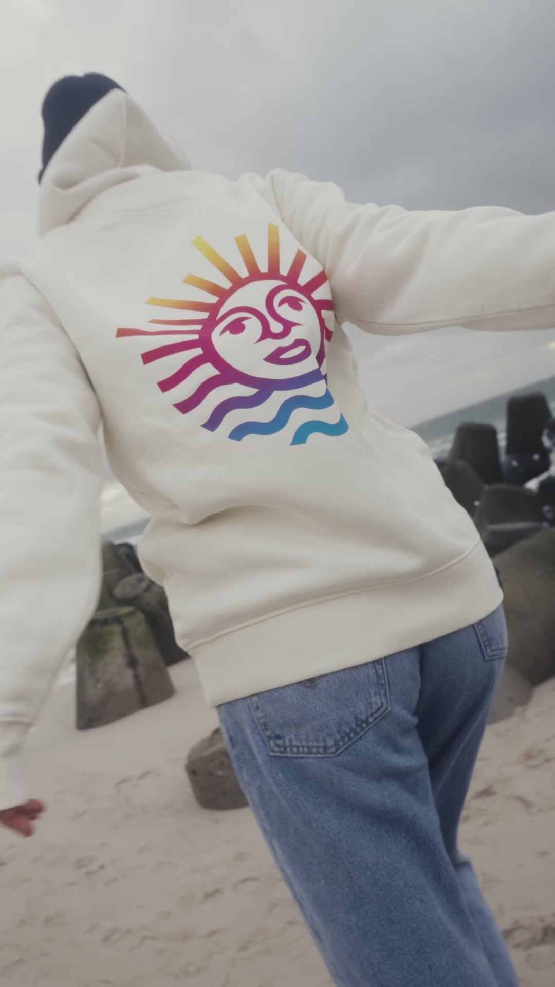 Hoodie IVORY mit Rainbow Sonne, UNISEX